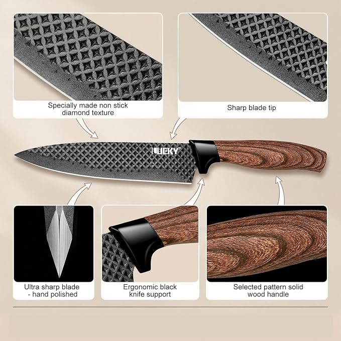 Knife Set, 7 Pieces Kitchen knife Set with Healthy Anti-Rust Coating, Stainless Steel Professional Chef Knife Sets with Elegant Box, Kitchen Knives with Scissors & Peeler & Cutting Board for Cooking