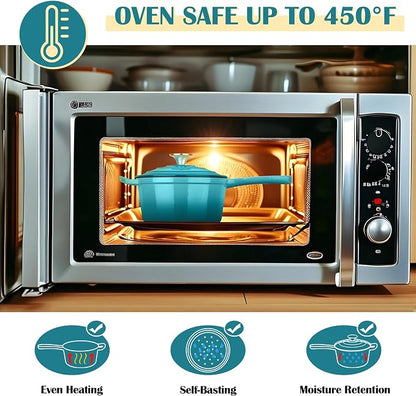 E-far Enameled Cast Iron Sauce Pan, 2 Quart Dutch Oven Saucepan with Lid, Small Sauce Pot for Cooking, Boiling, Healthy & Non Toxic, Induction & Oven Safe, Green