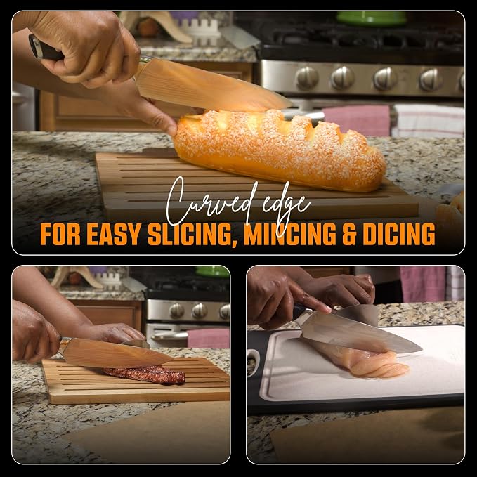 8 inch Professional Chef Cooking Knife with Finger Guard - Super Sharp Kitchen Knife for Precision Cutting - Ideal Kitchen Gadget for Chefs with Ergonomic Handle.