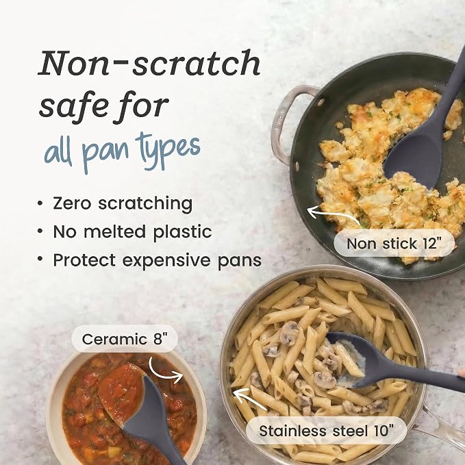 StarPack XL Spoonula The All-Rounder 13.5 Inches - LFGB Silicone Spoon Spatula, 600°F Heat Resistant, BPA-Free - One-Piece Seamless, Dishwasher Safe - for Nonstick Cookware and Deep Pots, Gray Black