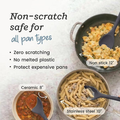 StarPack XL Spoonula The All-Rounder 13.5 Inches - LFGB Silicone Spoon Spatula, 600°F Heat Resistant, BPA-Free - One-Piece Seamless, Dishwasher Safe - for Nonstick Cookware and Deep Pots, Gray Black
