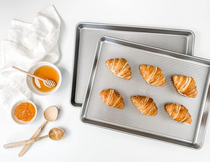 USA Pan Nonstick Quarter Sheet Pan Set of 2 and Half Sheet Baking Pan and Bakeable Nonstick Cooling Rack Set