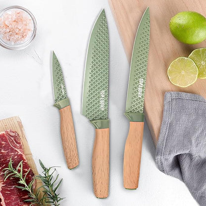 Kitchen Knife Set, Retrosohoo 6 Pieces Green Professional Knife Set with Universal Knife Block, Super Sharp Knife Set with Ergonomic Handle, Non-stick Stainless Steel Knife Block Set(Green)