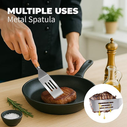 2Pcs Stainless Steel Spatula Set,Mini Serving Spatula for Kitchen Use,Metal Spatula for Cooking with Heat Resistant Handle,Metal Spatulas for kitchen use for Pancakes、Lasagna、Brownies、Cake and Cookie