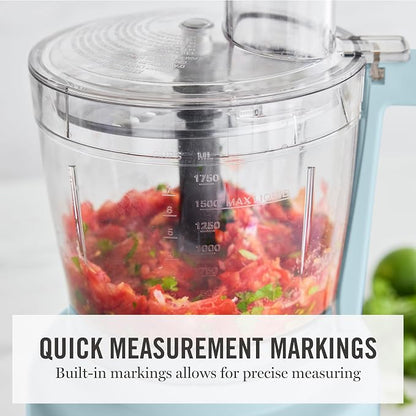Martha Stewart Food Processor, 10-Cup Electric Chopper for Slicing, Shredding, Mincing and Puree, BPA-Free Twist & Lock Bowl, 3 Multipurpose Blades, Variable Speed Dial, Wide Feed Chute, Sky Blue
