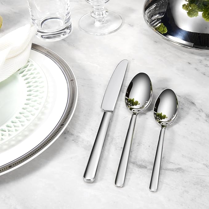 KEAWELL Premium Aline Silverware Set, 45-Piece Mirror-Polished 18/10 Stainless Steel Flatware, Dishwasher Safe for Refined Dining and Entertaining (45, Silver)