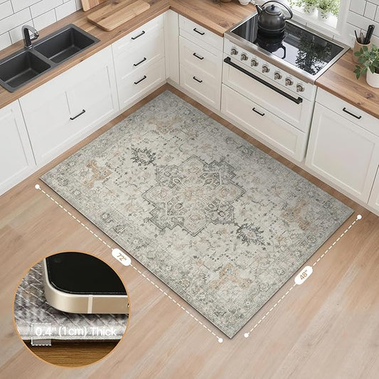 GENIMO Kitchen Mats for Floor, Washable Anti Fatigue Mat for Cushioned, 47"x71", Waterproof Kitchen Rugs, Non Slip Foam Comfort Standing Mat Rug for Home, Runner, Sink, Laundry, LightTaupeBrown