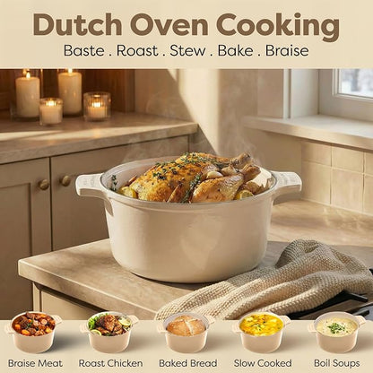Dutch Oven 5 Qt with Lid, Lightweight Aluminum Nonstick Ceramic Pot, Gotham Steel Dutch Oven for Bread Baking, PFOA & PFAS Free, 500°F Rated, Dishwasher Safe, Induction Compatible - Cream
