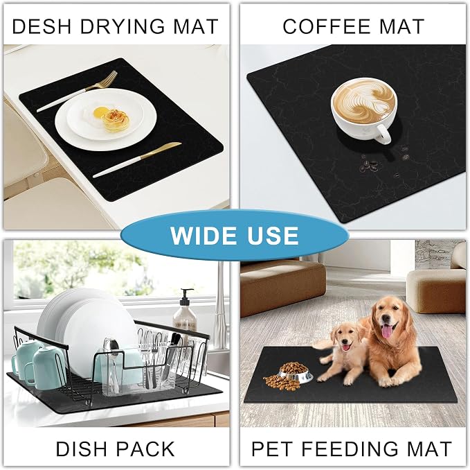 Coffee Bar Mat,Under Coffee Maker Mat,23"x15"Coffee Tray Mat Under Coffee Machine,Rubber Coffee Maker Mat,Under Appliance Mats,Silicone Hot Mat for Coffee Machine,Dish Drying Mat, Marble Black