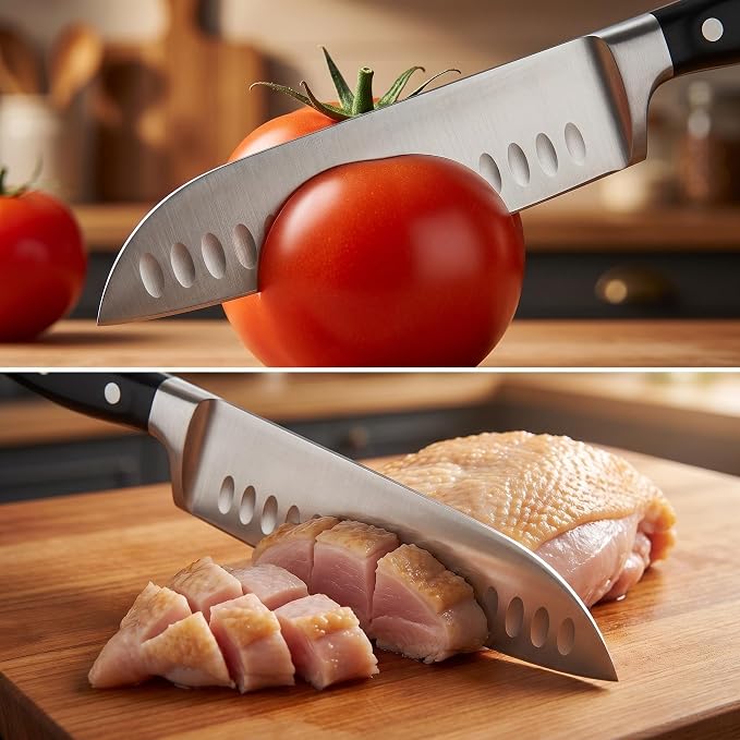 7 Inch High Carbon Steel Santoku Knife, Triple Rivet Kitchen Knives with Ergonomic Handle, Ultra Sharp Japanese Knife for Slicing, Dicing, Chopping Vegetables Meat and Fish
