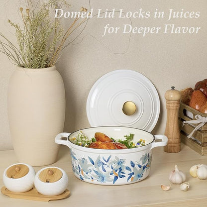CAROTE 5 QT Cast Iron Dutch Oven Pot with Lid, Enameled Floral Dutch Ovens with Cotton Potholders & Oven Gloves, Gift Box, Cast Iron Pot for Sourdough Bread Baking, Braising, Stews, Roasting, Dual Handles, All Stovetop Compatible, Oven Safe up to 500° ...