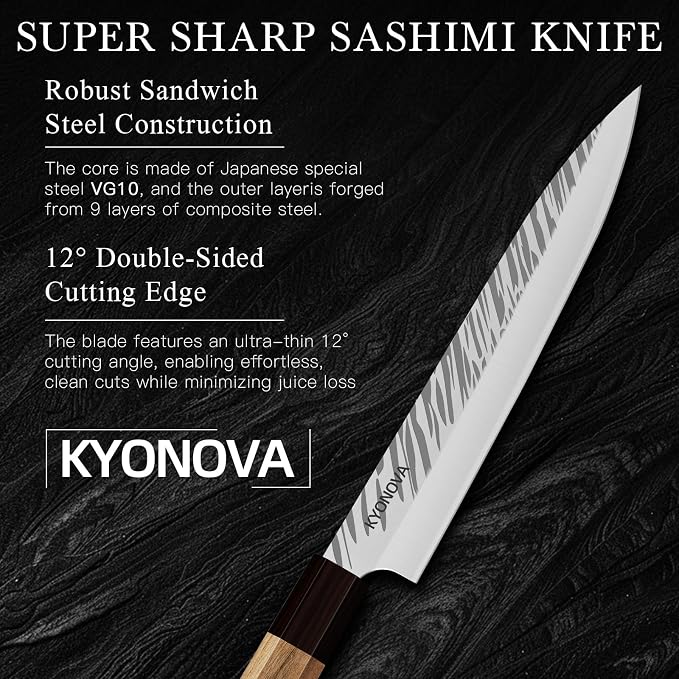 8.5 Inch Sashimi Knife Sushi Knife, 9-Layer VG10 High Carbon Steel Japanese Yanagiba Knifes, Sharp Long Slicing Bread Knifes with Rosewood Handle for Home Kitchen