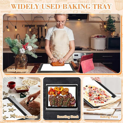 Ziliny 2 Pcs Large Flat Cookie Sheets No Edges and 2 Pcs Silicone Baking Mats Aluminum Cookie Pan with Baking Mats Reusable Rectangular Oven Trays for Cooking Desserts Cupcakes, 16" x 13"