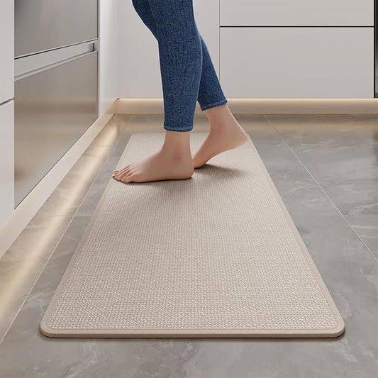 YDKGL Kitchen Mats for Floor, Super Absorbent Kitchen Rugs Non Slip Washable, Soft Imitation Linen Braided Kitchen Runner Rug, Standing Mat Kitchens Sink Mat, Easy to Clean, Beige 17x47