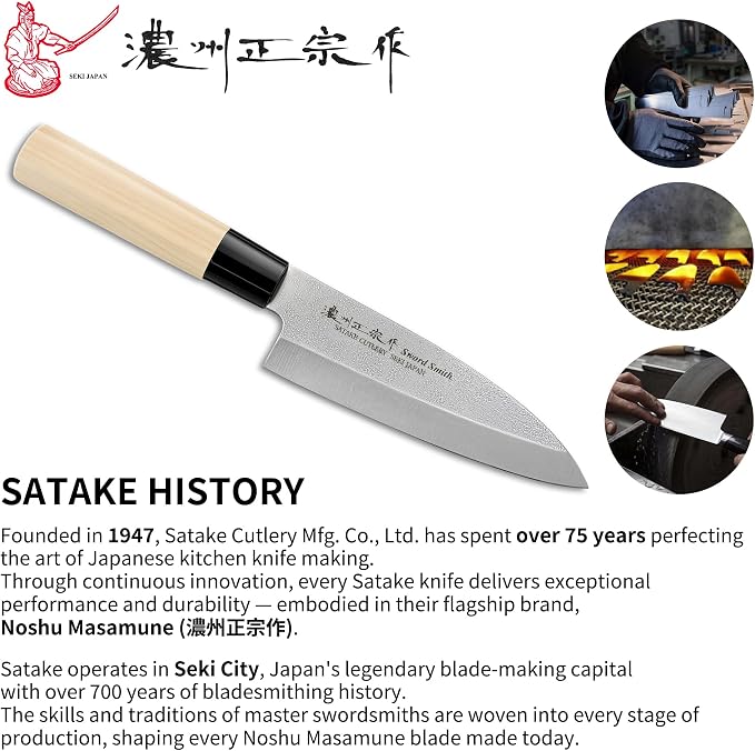 6 Inch Deba Knife, Made in Japan, Right-Handed Single Bevel Fish Butcher Knife, High Carbon Stainless Steel with Nashiji Finish, Magnolia Wood Handle for Fish Filleting