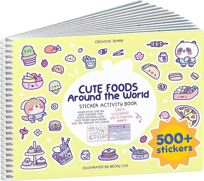 Cute Foods Around The World 500+ Sticker Book for Girls by Cupkin Toddler Airplane Activity Coloring + Sticker Book, Road Trip Essentials, 12 Coloring Pages + Scenes for Ages 2–8 Years