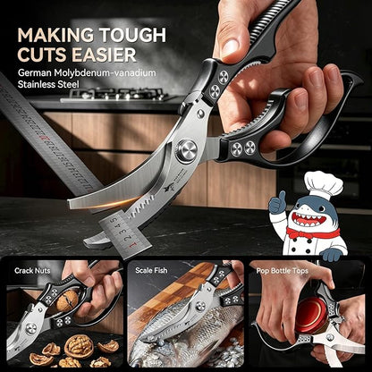 MAD SHARK Professional Heavy Duty Poultry Shears - Kitchen Shears for Spatchcocking Chicken and Meat Cutting, Multi-Purpose Kitchen Scissors for Food, Spring-loaded (Black)