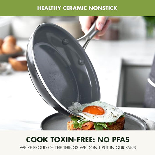 GreenPan 12 Piece Nonstick Swift Cookware Set, Ceramic PFAS-Free Pots & Pans with Lids, Dishwasher & Oven/Broiler Safe to 600F, Kitchen Cooking Set, Sauce, Saute, Stock, Frying Pans, Gray