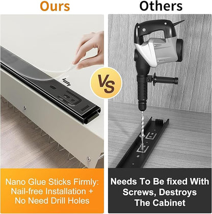 Pull Out Cabinet Organizer Fixed with Adhesive Nano Film, Slide Out Dish Drying Rack for Kitchen Cabinets, Pull Out Drawer for Kitchen Under Sink Organizer