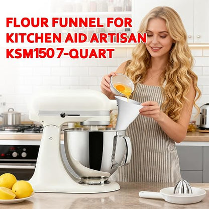 1 Pcs Flour Funnel for Kitchen Aid KSM 70 7 Quart Tilt-Head Stand Mixer, Anti-Spill Easy-Pour Plastic Powder Funnel (7QT)