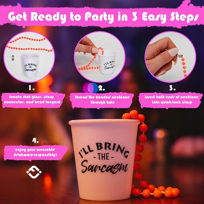 Funky Junque Shot Glass Necklaces for Bachelorette Party - Bride Tribe Favors, Bridal Shower Decorations - 18 Pack - Ultimate Pack