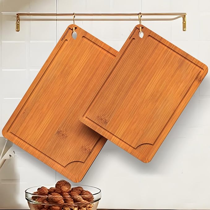 Cutting Board Set of 2,Chopping Boards for Kitchen Meal Prep,Large and X-Large Wood Cutting Boards for Meat, Vegetables and Fruit, Deep Carbonized Bamboo Boards for Daily Cooking and Small Kitchen