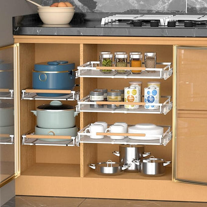 Pull Out Drawer Cabinet Organizer, Expandable Slide Out Storage Shelves - Heavy Duty, Durable and Smooth Slide-Out, 12.3"~18.3" Wide x 22.5" Deep, 1 Pack