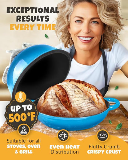 CRUSTLOVE Dutch Oven Bread Baking - 5QT Enamel Bread-Dome - incl Sourdough Bread-Baking Suppliers like Dough Whisk Scoring Lame etc Bread-Oven Cast Iron for Sour dough Bread-Pan with Lid, Bread-making