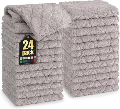 Homaxy 24 Pack Kitchen Dish Cloths (10 x 10 Inches, Grey), Super Soft and Absorbent Coral Velvet Dish Towels, Nonstick Oil Fast Drying Microfiber Cleaning Cloth, No Lint Household Dishcloths