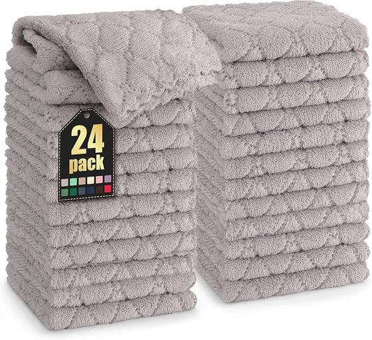 Homaxy 24 Pack Kitchen Dish Cloths (10 x 10 Inches, Grey), Super Soft and Absorbent Coral Velvet Dish Towels, Nonstick Oil Fast Drying Microfiber Cleaning Cloth, No Lint Household Dishcloths
