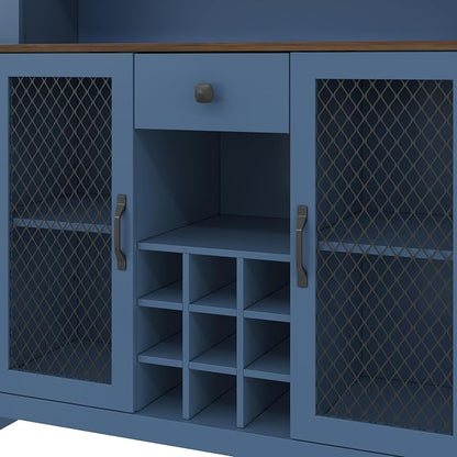 VilroCaz 70.9" Tall Farmhouse Kitchen Pantry Buffet Cabinet with Doors, Drawer and Shelves Wine Rack, Wooden Kitchen Hutch Cabinet with LED Outlets for Dining Room (Navy Blue-R)