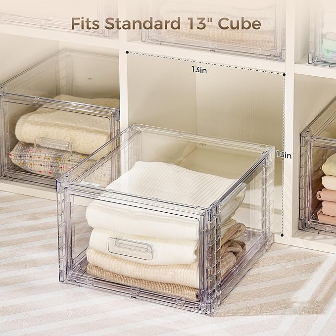 Vtopmart 6 Pack Clear Stackable Storage Bins 15QT, Easily Assemble Bathroom Organizers,Plastic Storage Bins for Kitchen Pantry,Under Sink Organization(Medium)
