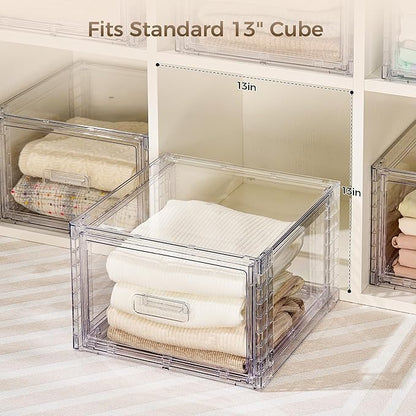Vtopmart 6 Pack Clear Stackable Storage Bins 15QT, Easily Assemble Bathroom Organizers,Plastic Storage Bins for Kitchen Pantry,Under Sink Organization(Medium)