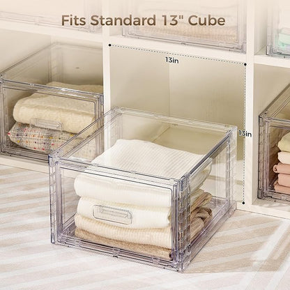 Vtopmart 2 Pack Clear Stackable Storage Drawers 15QT, Easily Assemble Closet Organizers,Plastic Storage Bins for Bathroom,Cabinet,Kitchen Pantry,Under Sink Organization(Medium)