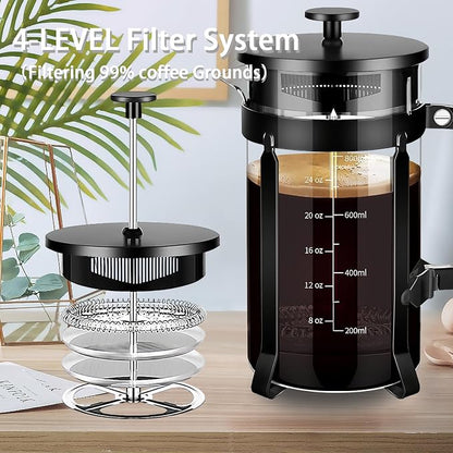 YMMIND French Press Coffee Maker 304 Stainless Steel Coffee Press,with 4 Filters System, Heat Resistant Thickness Borosilicate French Press Glass, BPA-Free Brewed Tea Pot Coffee Plunger(Copper 12oz)