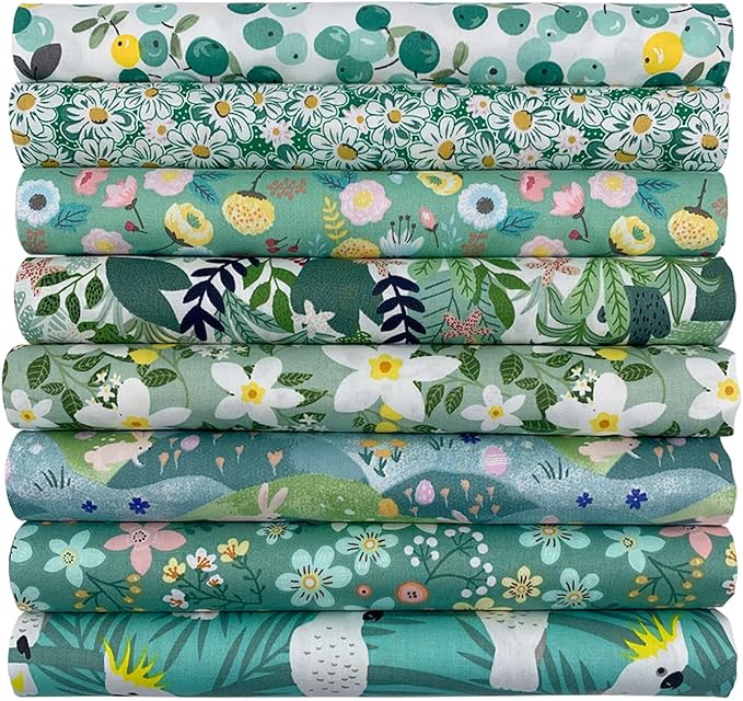 aufodata 8 Pieces 19.6" x 19.6" (50cm x 50cm) Cotton Fabric Squares Quilting Patchwork Floral Pattern Precut Fabric for DIY Quilting Sewing Crafting Artcraft (Green)