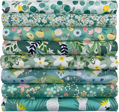 aufodata 8 Pieces 19.6" x 19.6" (50cm x 50cm) Cotton Fabric Squares Quilting Patchwork Floral Pattern Precut Fabric for DIY Quilting Sewing Crafting Artcraft (Green)
