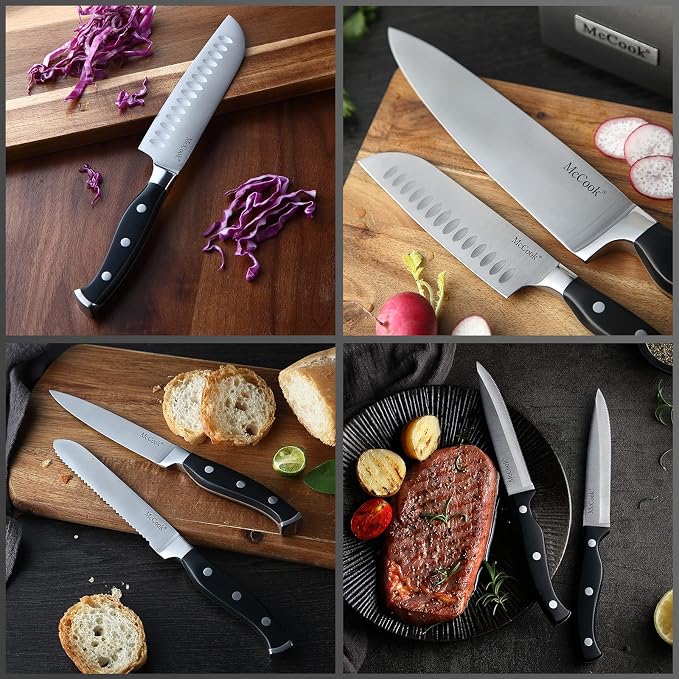 McCook® Knife Sets,German Stainless Steel Kitchen Knife Block Set with Built-in Sharpener (Pack of 2)