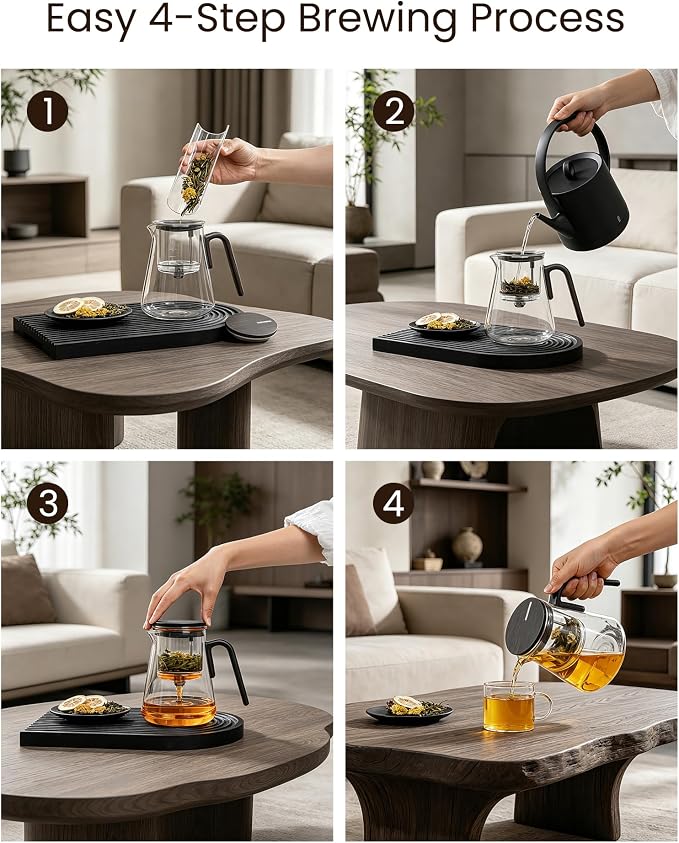ZENS Enchanted Tea Pot with Magnetic Lid, Magic Glass Teapot with Infuser for Loose Leaf Tea Steeper, Mess-Free Herbal Tea Maker, Tea Diffusers for Tea Lovers Ideal Gifts, 27oz/800ml