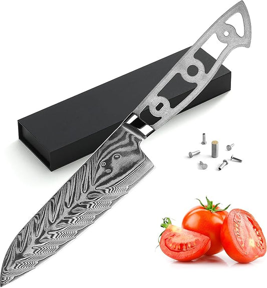 KATSURA Woodworking Project Kit – Santoku Chef Knife Blank – Ultra Wide Blade 40mm – 5.25 Inch – Japanese Premium AUS 10V, 67 Layers Damascus Steel – Storm-V Series – NO LOGO