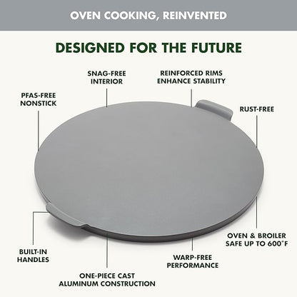 GreenPan Premiere Ovenware Healthy Ceramic Nonstick 16.5" Pizza Pan, PFAS-Free, Warp-Free Bakeware, Durable Quick Heating Baking Tray, Oven & Broiler Safe to 600F, Dishwasher Safe, Gray