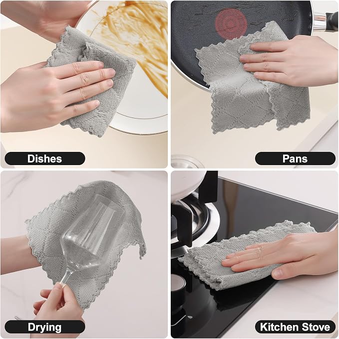 Homaxy 12 Pack Kitchen Cloths Dish Towels (7" x 9", Grey), Super Soft and Absorbent Coral Velvet Dishcloths, Fast Drying No Lint Microfiber Cleaning Cloth