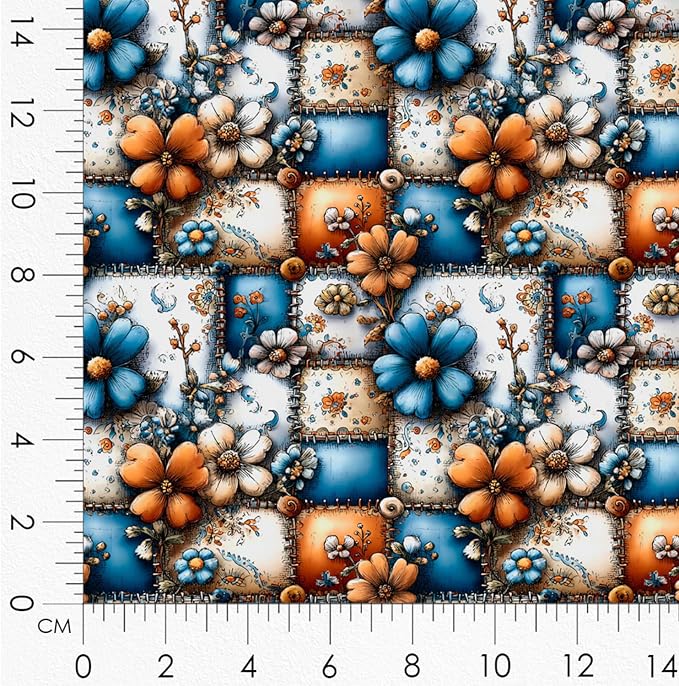 Winter Patchwork Snowman Quilting Fabric Panel – 6× (10×10 inch) Blocks + Bonus Patchwork Sheet 29.5×19.6 inch, 100% Cotton 140 GSM, Blue–Orange Floral Winter Theme