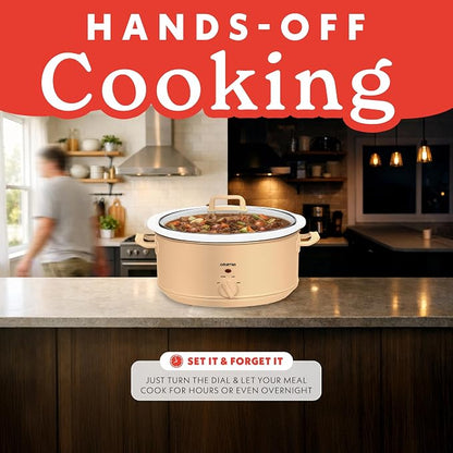 Gourmia Slow Cooker - 7 Quart Removable Ceramic Pot, Manual Controls with 3 Temperature Settings, Dishwasher Safe Crock and Glass Lid, Pink