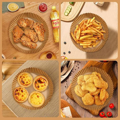 200pcs Air Fryer Disposable Paper Liner, Non-Stick Disposable Air Fryer Parchment Paper Liners, Baking Paper for Air Fryer Oil-Proof, Water-Proof, Food Grade Parchment（6.3" in Bottom, 8" on top）
