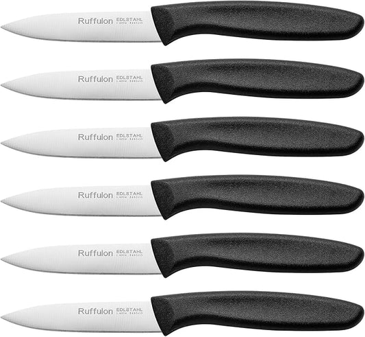 Paring Knife Fruit Knife Set (6 Pieces), Ultra Sharp Stainless Steel Vegetable and Fruit Knife with PP Plastic Ergonomic Handle for Cutting Fruits and Vegetables.Black.