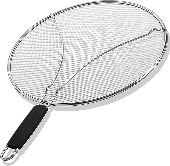 Splatter Screen for Frying Pan - 11.5 Inch Stainless Steel Grease Splatter Guard - Cover Oil Splash when Sizzling Bacon, Cooking Fried Chicken or Popcorn