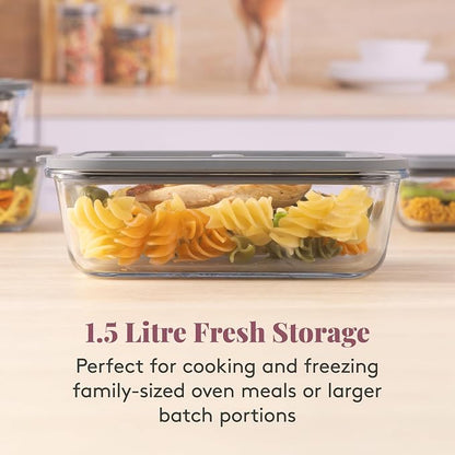 Kilner Fresh Storage 1.5 Litre Airtight Glass Container Durable Leakproof Lid with Vacuum Seal for Food Storage Leftovers Snacks Meal Prep Batch Cooking