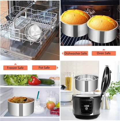 TeamFar 6 Inch Cake Pan, Stainless Steel Round Deep Baking Cake Pan for Wedding Birthday Party, Non-Toxic & Heavy Duty, Deep Wall & Straight Side, Mirror Finish & Dishwasher Safe