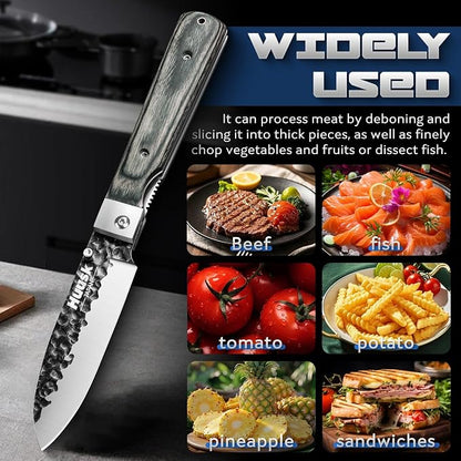 Huusk Japanese Folding Santoku Knife - Pocket Chef Knife with Hand Forged Blade - Portable Kitchen Knives for BBQ, Camping and Travel - Gift for Men and Women
